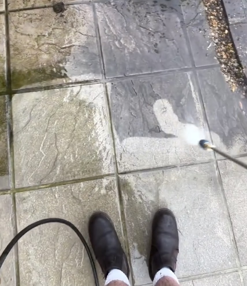 Stone slabs pressure washed